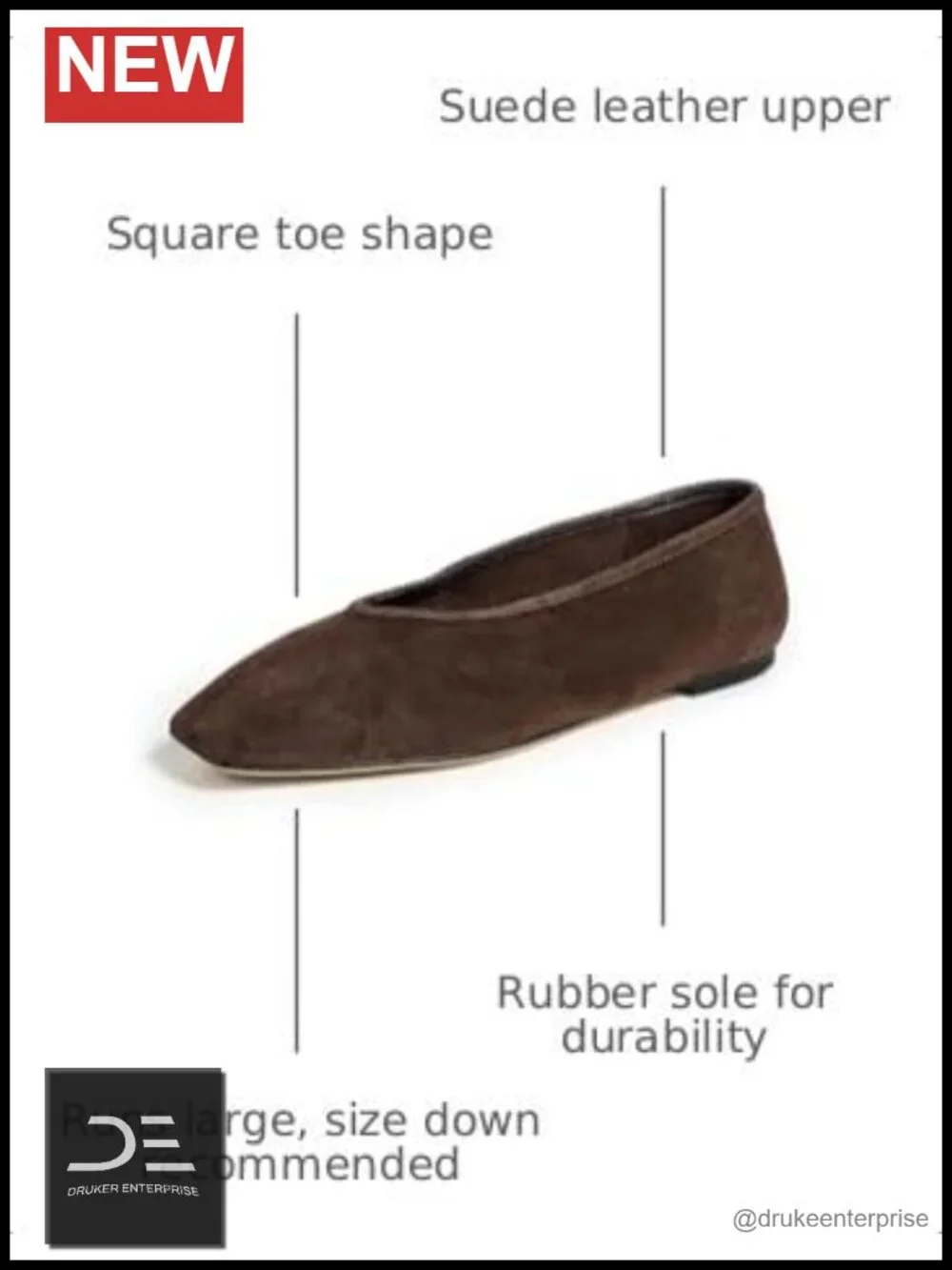 Suede Leather Square Toe Slip-On Flats Low Heel Minimalist